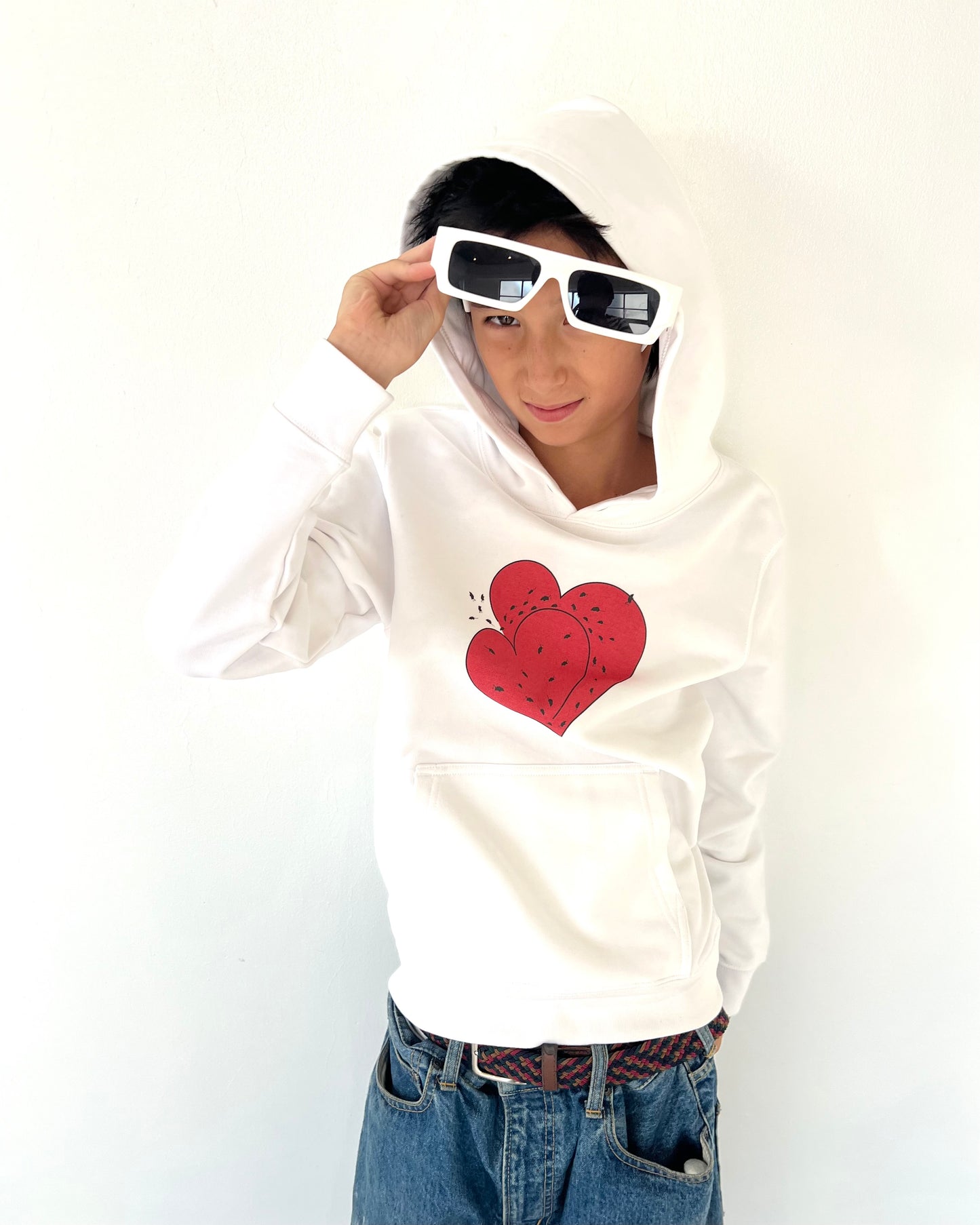 HEART HOODED SWEATSHIRT WHITE