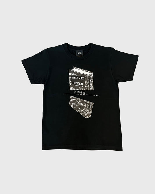 COMPULSORY EDUCATION CUT HERE T SHIRT BLACK