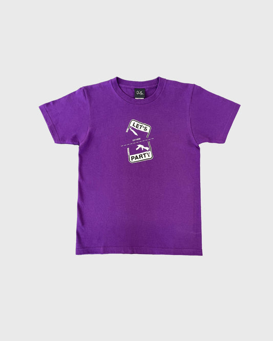 LET'S PARTY CUT HERE T SHIRT PURPLE